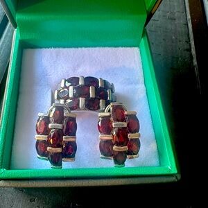Sterling silver with garnets ring and earrings set, size 6.5 ring